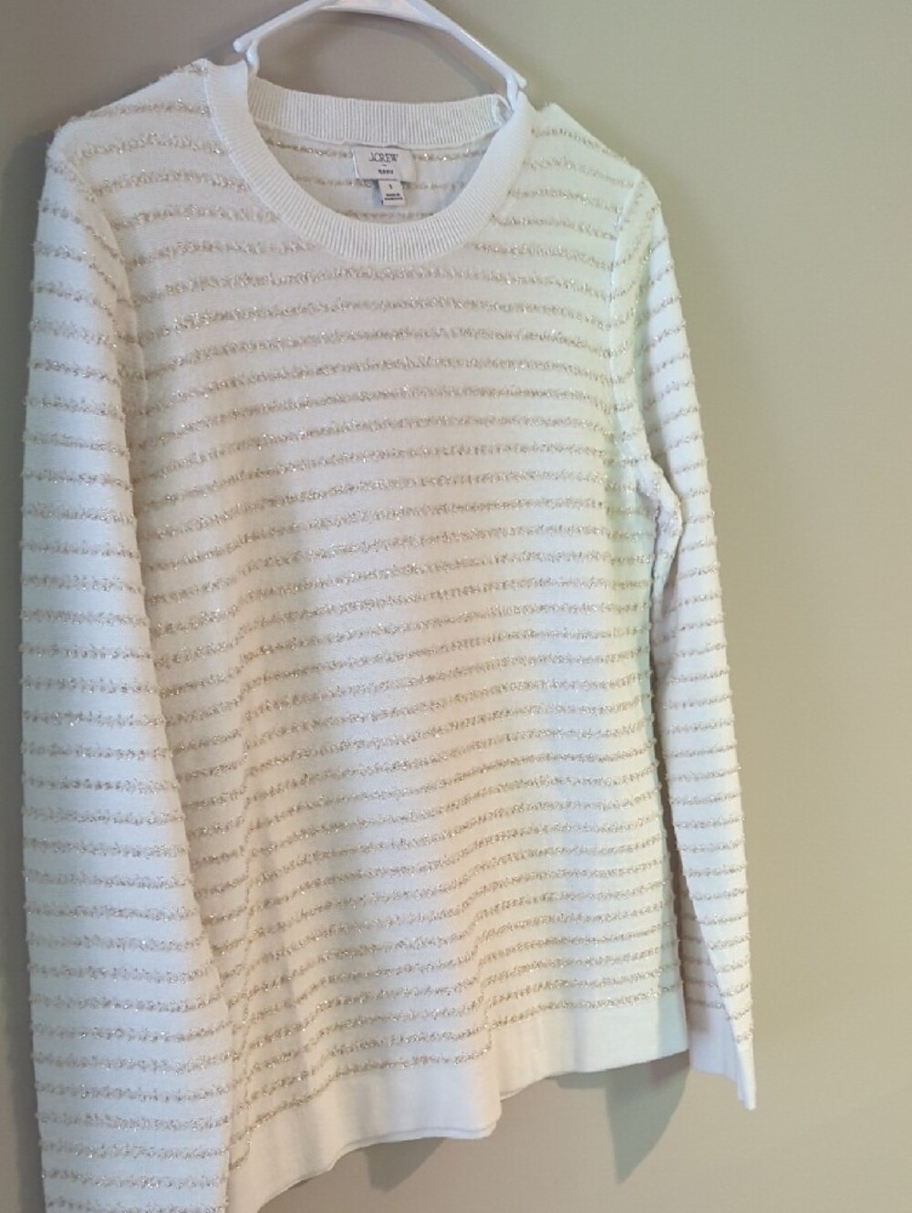 J. Crew Women's White Sweater with Metallic Stripe Detail - Picture 2 of 6
